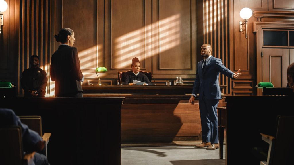 Lawyer defending client in court